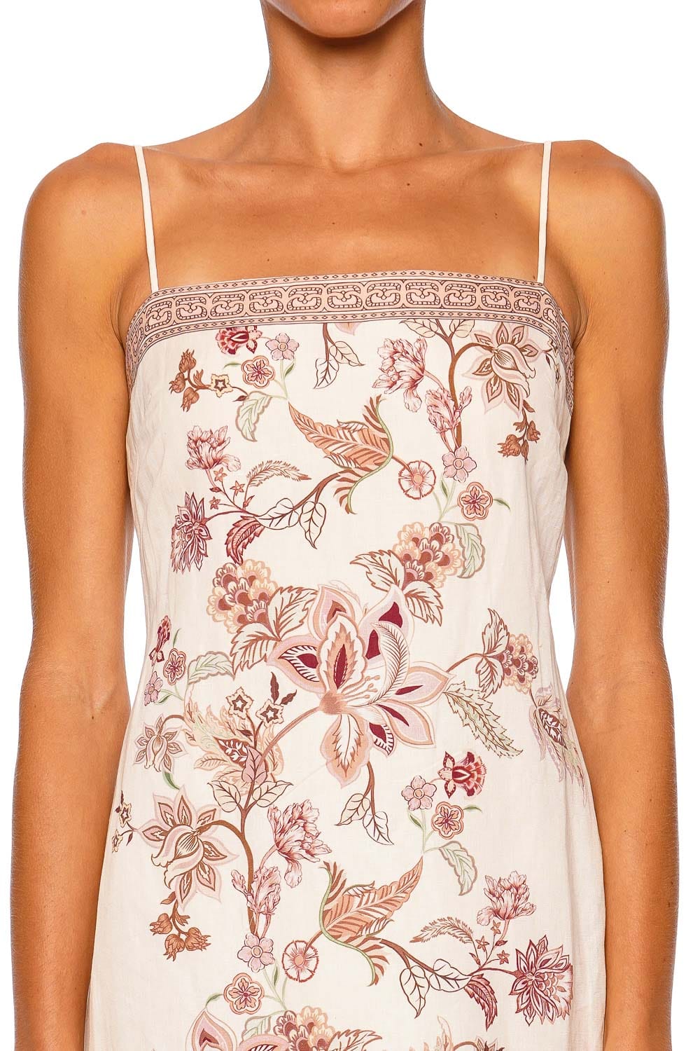 Hemant and Nandita Dani Strappy Floral Embroidered Midi Dress Ivory Multi