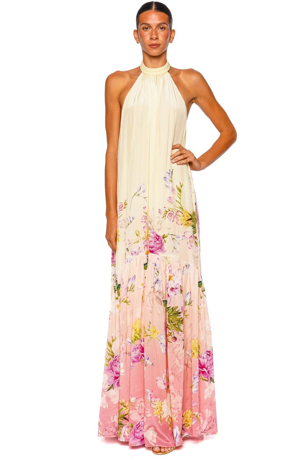 Ron Coco Palm Linen Maxi Dress