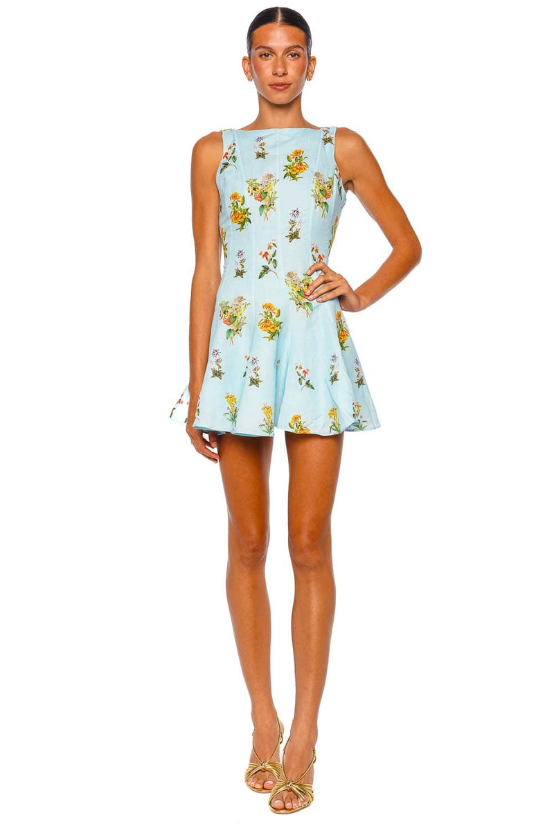 Hemant And Nandita Amya Blue Floral Skater Mini Dress