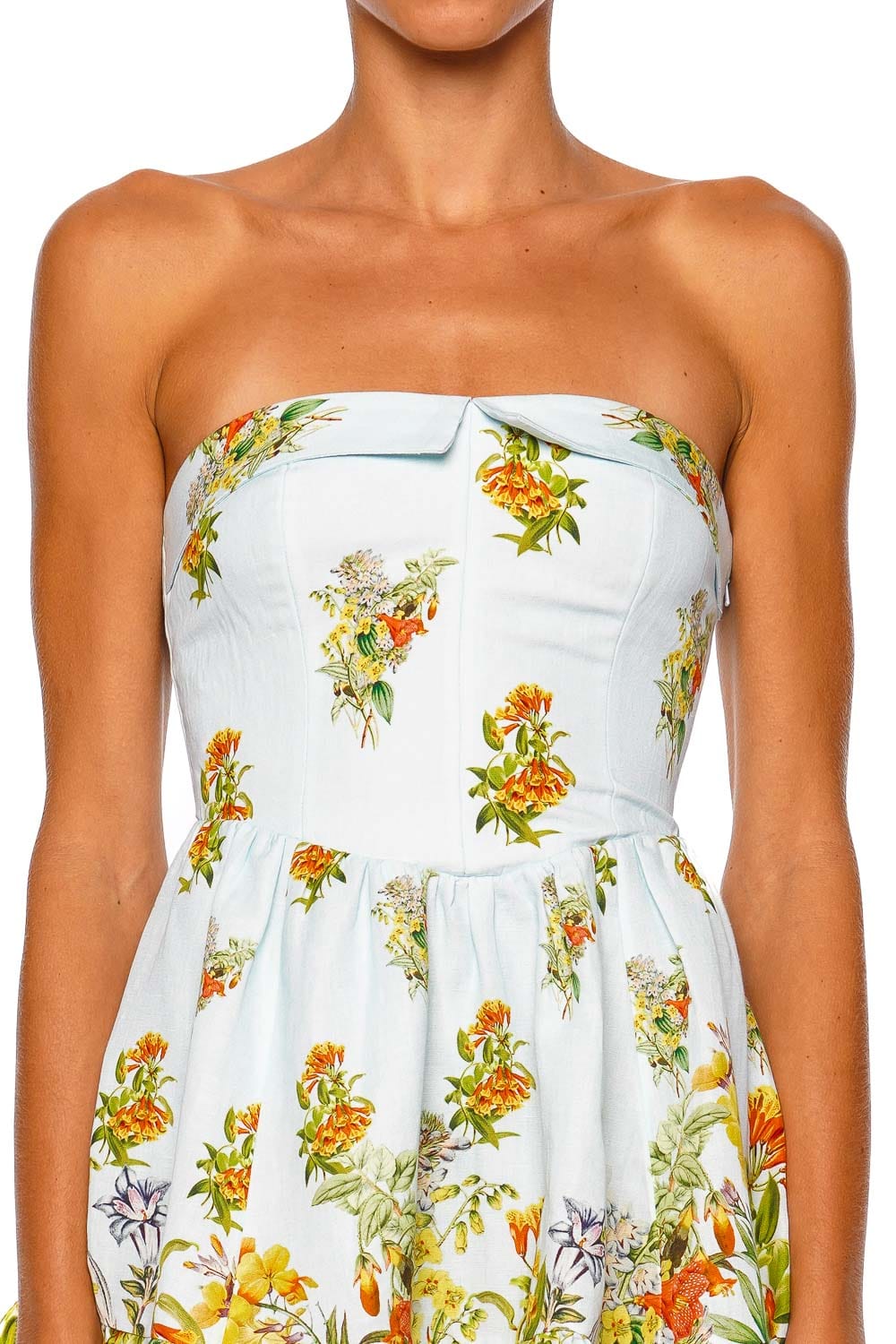 Hemant and Nandita Amya Blue Strapless Floral Mini Dress
