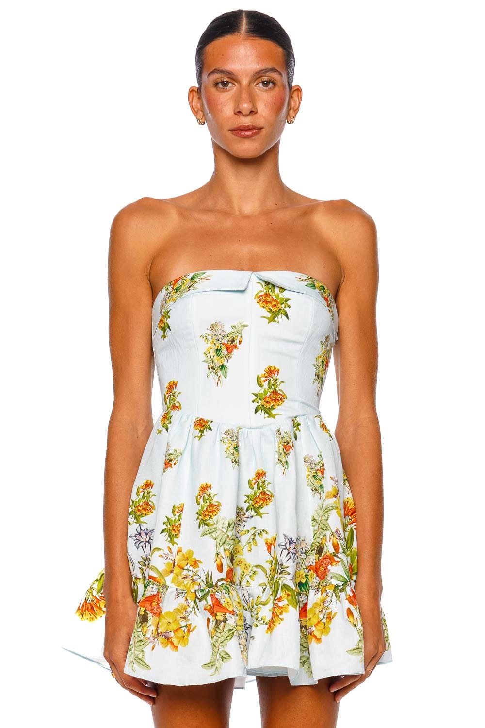 Hemant And Nandita Amya Blue Floral Strapless Mini Dress Hemant And Nandita Amya Blue Floral Strapless Mini Dress