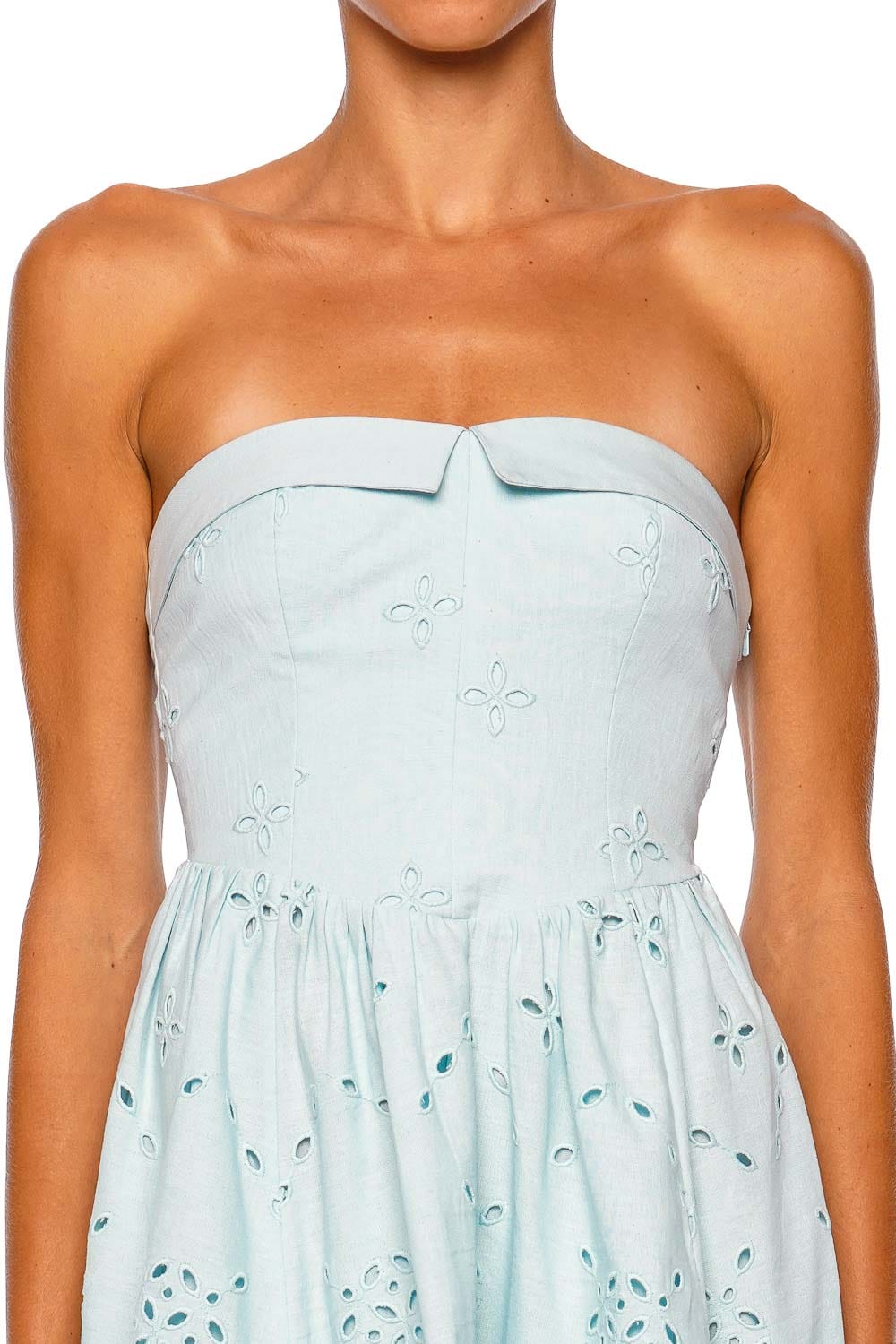 Hemant And Nandita Hana Blue Eyelet Strapless Mini Dress