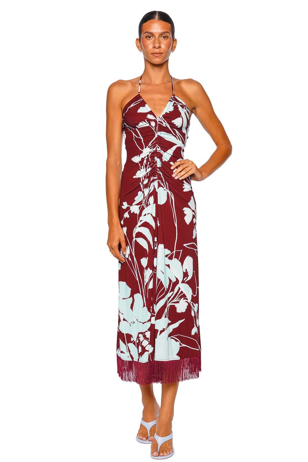 Veracruz Gathered Halter Jersey Midi Dress