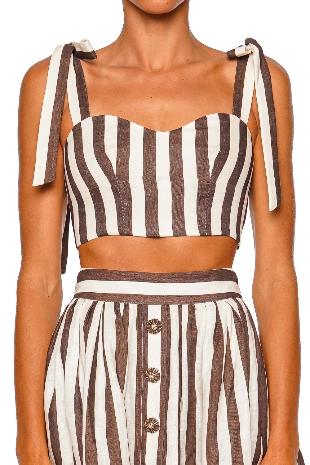 Cara Cara Faiza Brown Ivory Stripe Tie Strap Crop Top