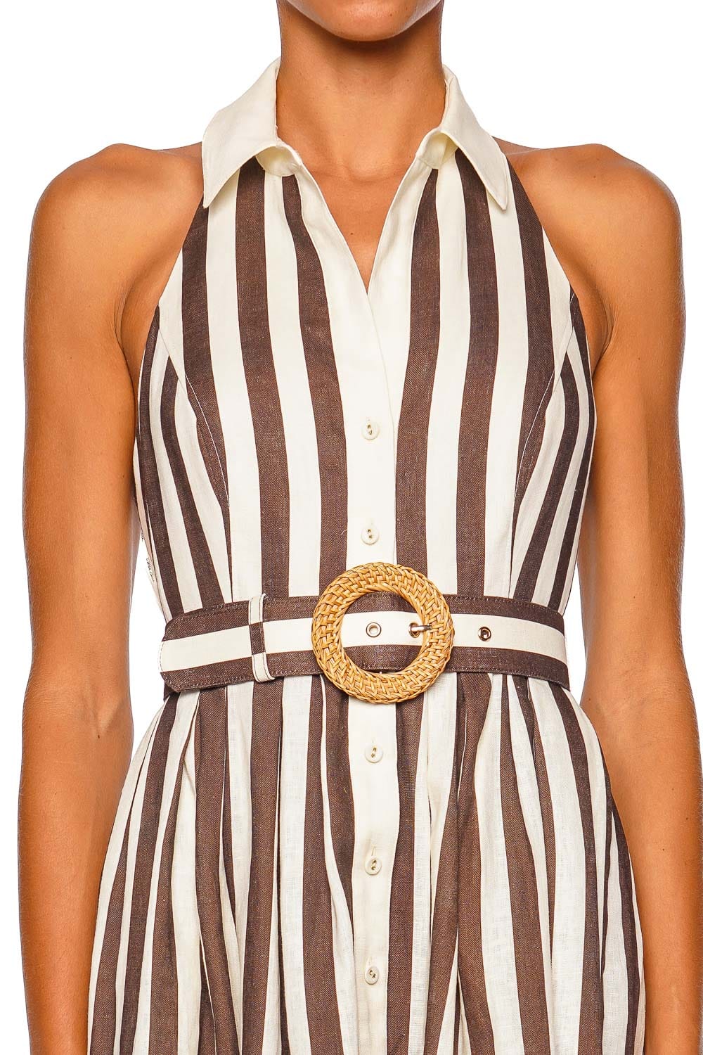 Cara Cara Quentin Brown Ivory Stripe Sleeveless Halter Midi Dress