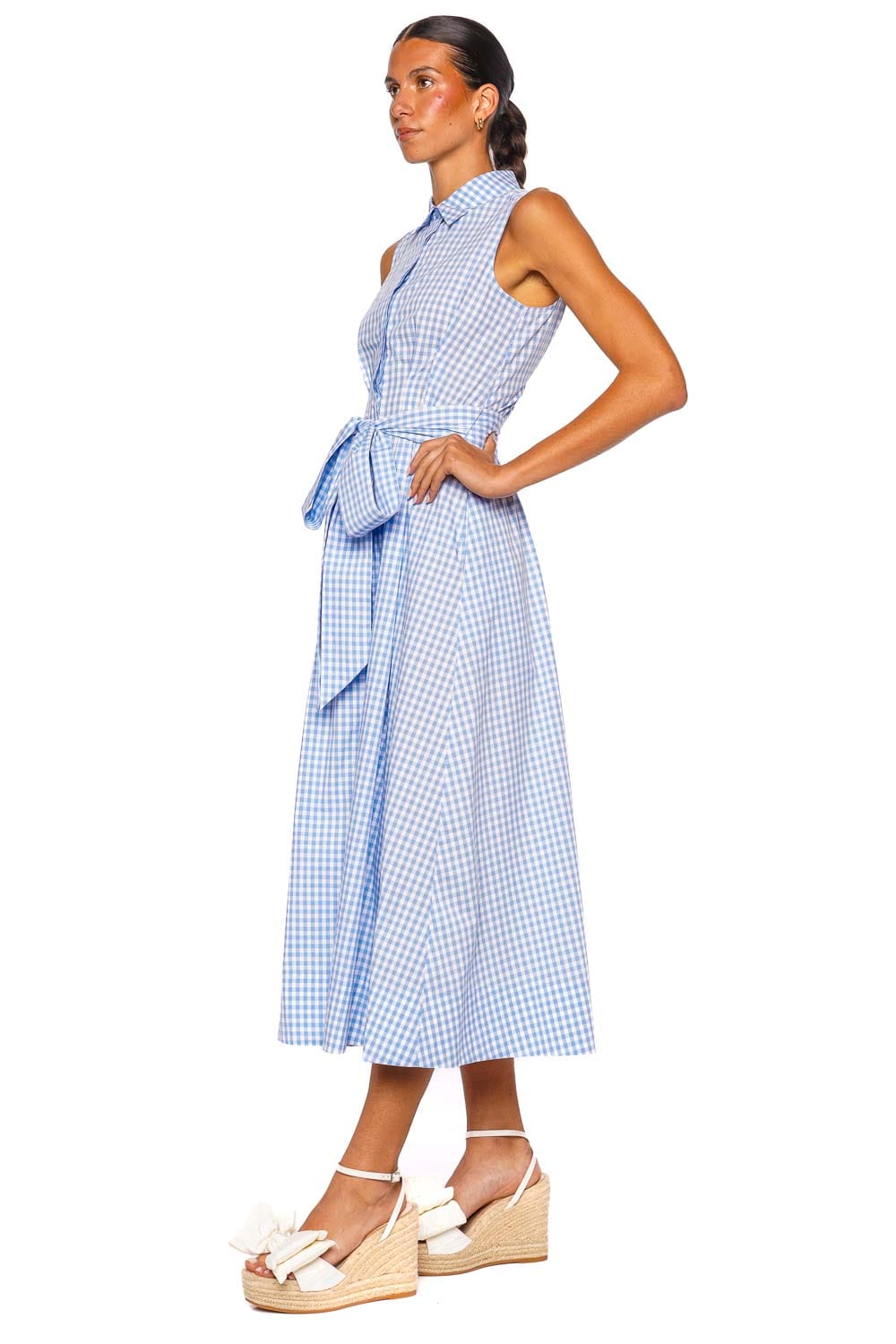 Genny Cloud Gingham Sleeveless Belted Midi Dress
