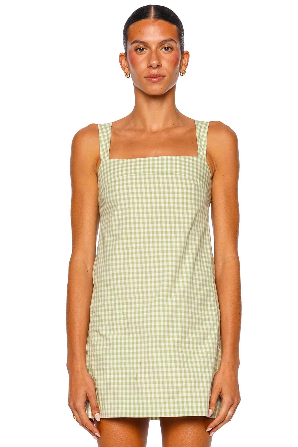 SIMKHAI Sloan Lime Gingham Cotton Mini Dress