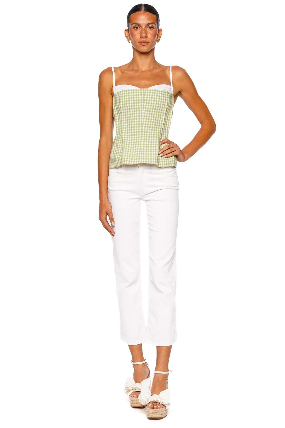 Charlee Sand Gingham Bustier Combo Top