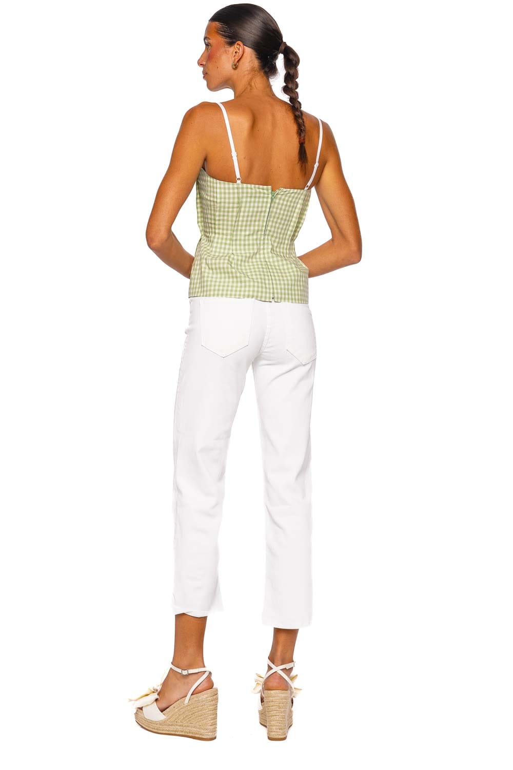 SIMKHAI Charlee Lime Gingham Bustier Combo Top