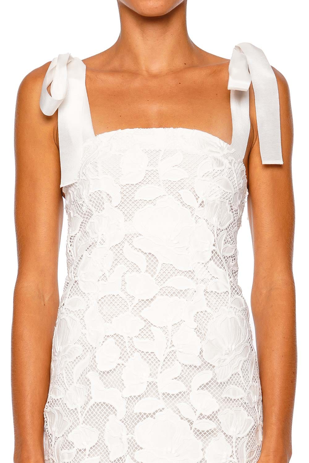 SIMKHAI Marigolde Embroidered White Tie Strap Mini Dress