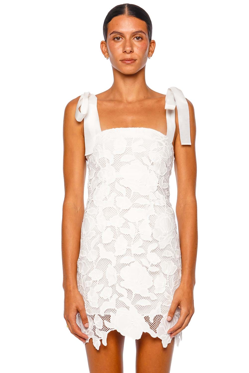 SIMKHAI Marigolde Embroidered White Tie Strap Mini Dress