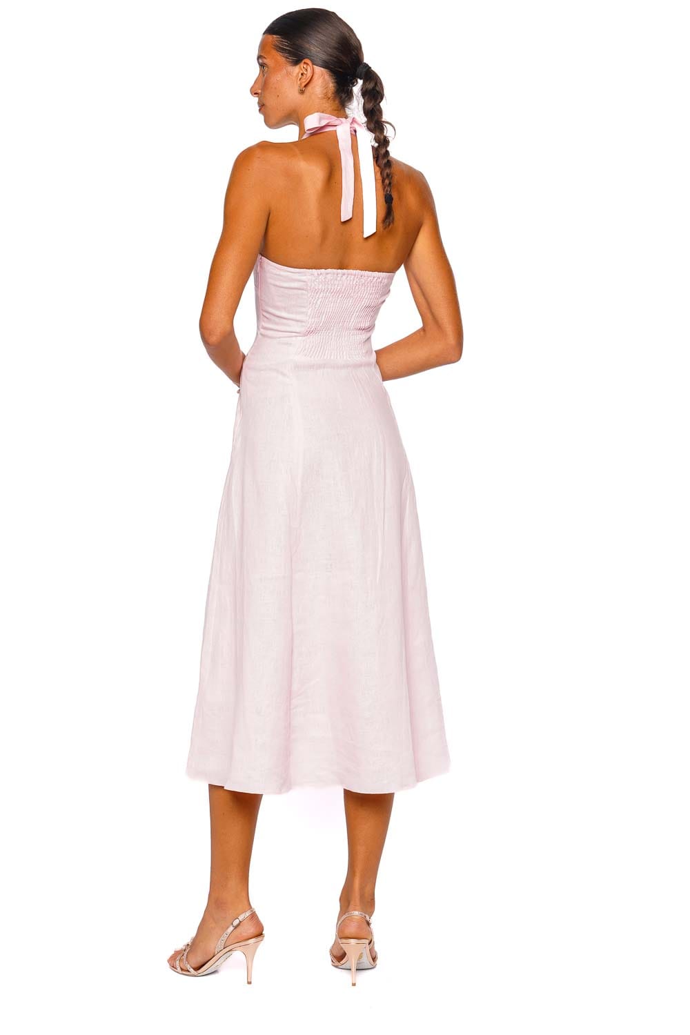 Faithfull The Brand Marais Pink Halter Midi Dress