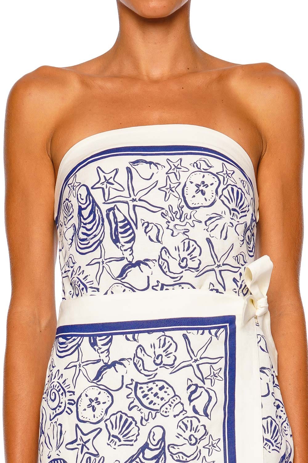 SIMKHAI Darbie Blueberry Multi Strapless Linen Bustier Mini Dress