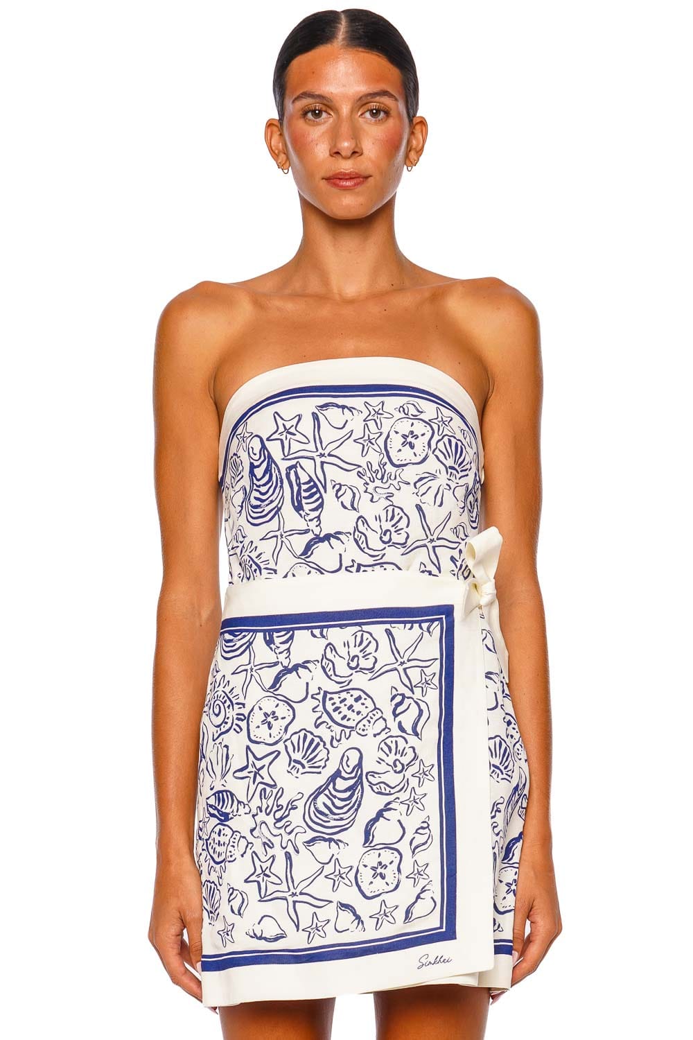 SIMKHAI Darbie Blueberry Multi Strapless Linen Bustier Mini Dress
