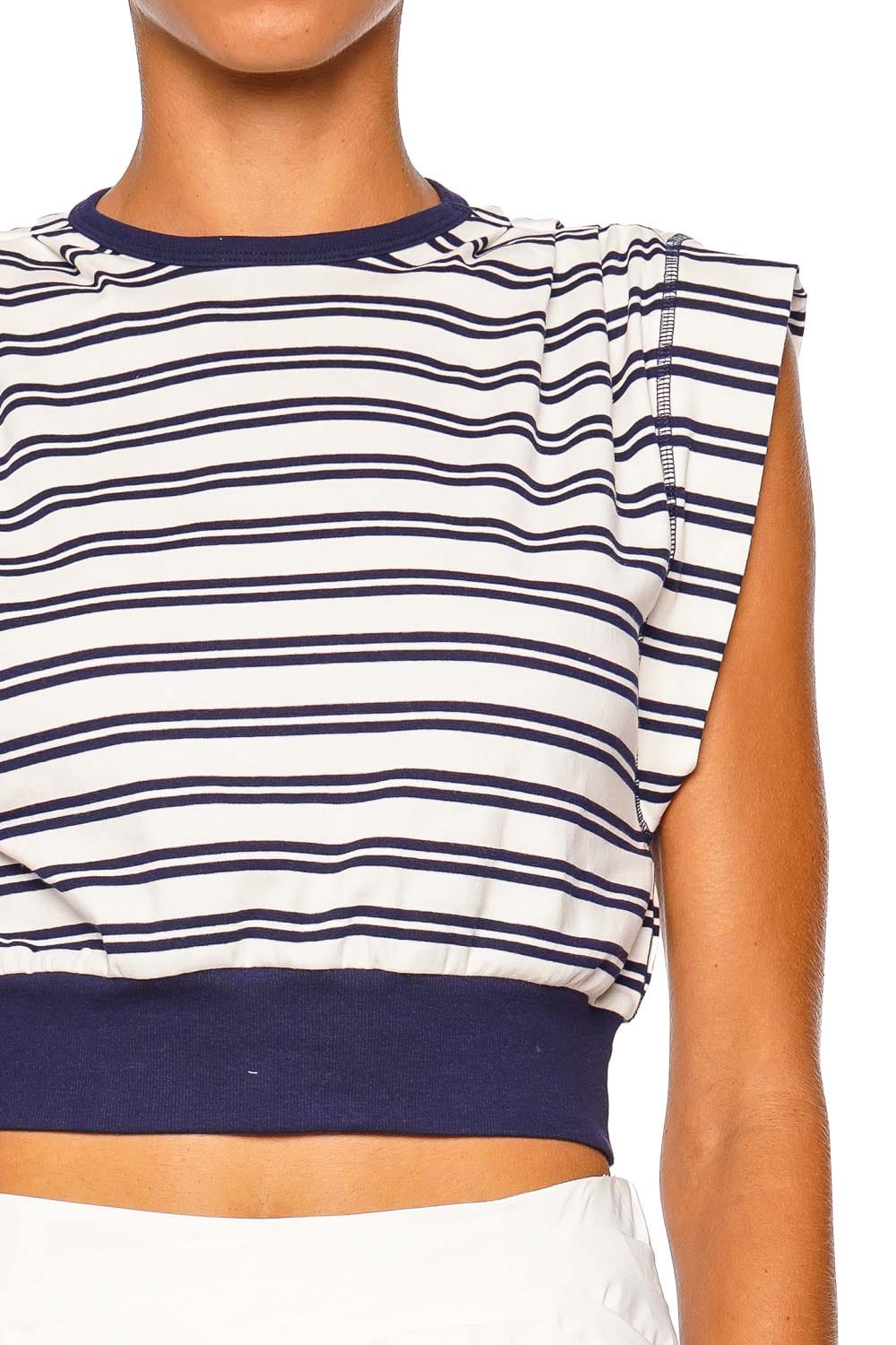SIMKHAI Cotton Jersey Midnight Stripe Cap Sleeve Cropped Top