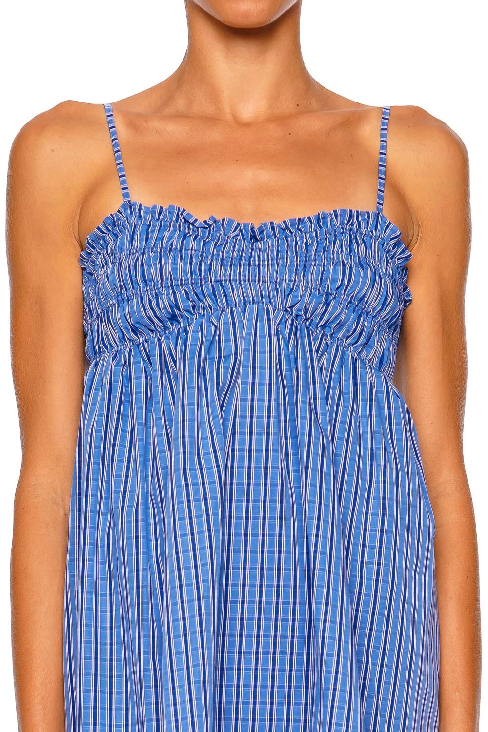 Faithfull The Brand Presa Sotto Blue Plaid Mini Dress with Spaghetti Straps