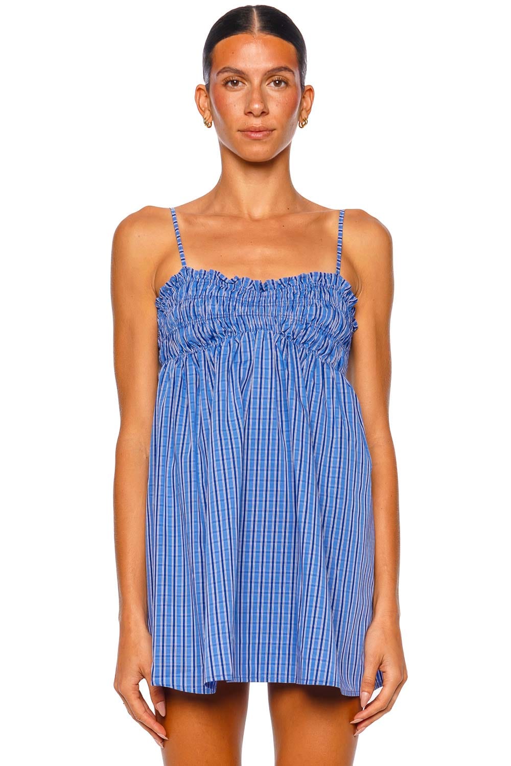 blue smocked mini dress Just Peachy Smocked Mini Dress (Blue) – Blue Layne Boutique main image 1