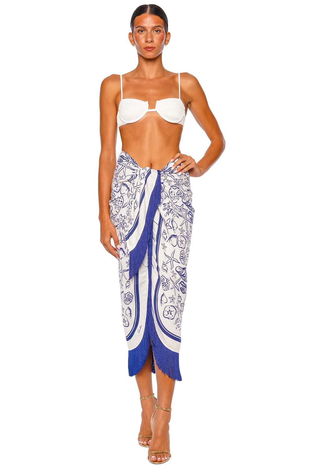 SIMKHAI Russo Fringe Blueberry Multi Pareo Skirt