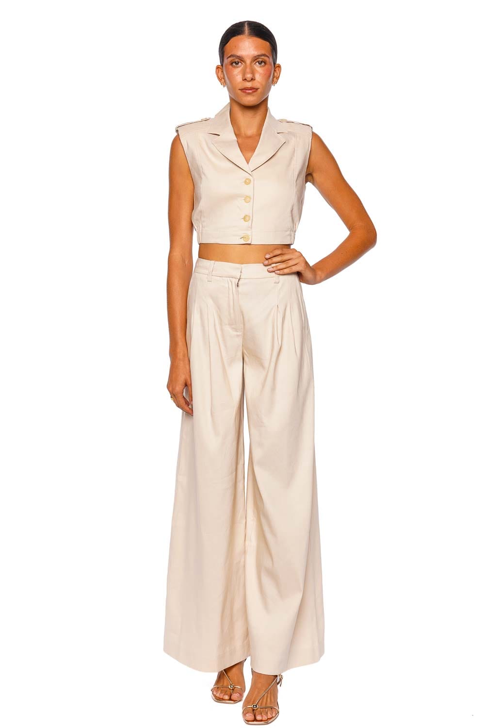 SIMKHAI Ramsey Sand Linen Wide Leg Pant