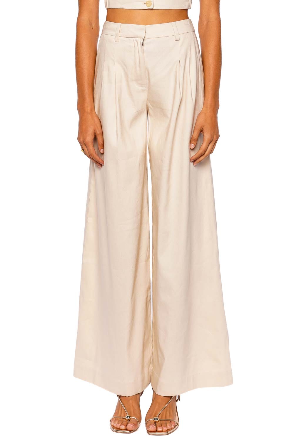 SIMKHAI Ramsey Sand Linen Wide Leg Pant