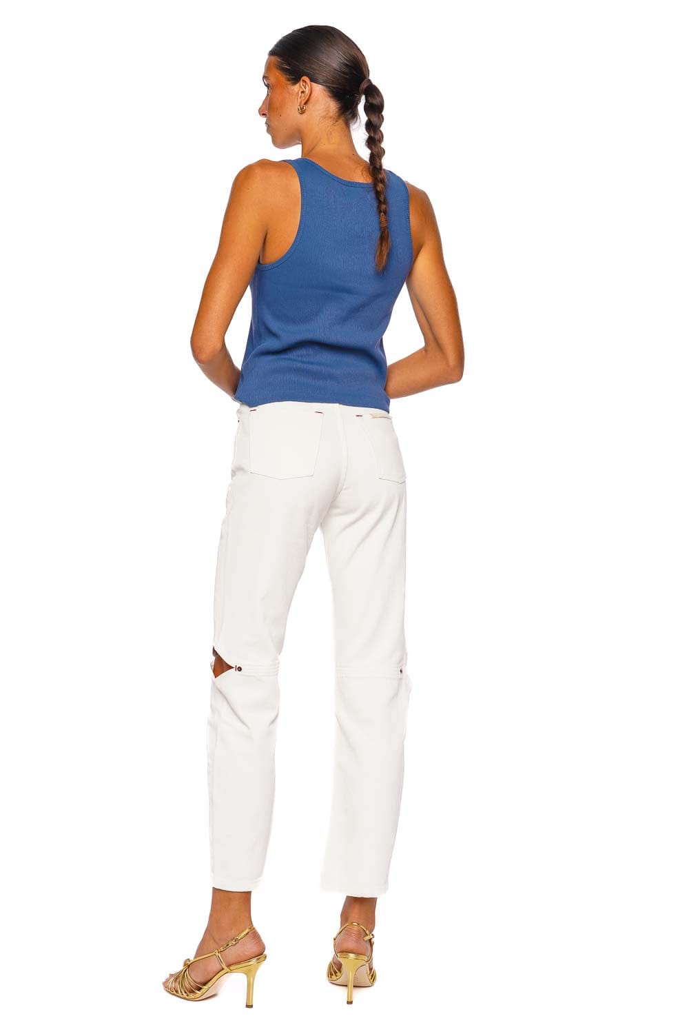 Still Here Snap Tank Blue Sleeveless Ribbed Top