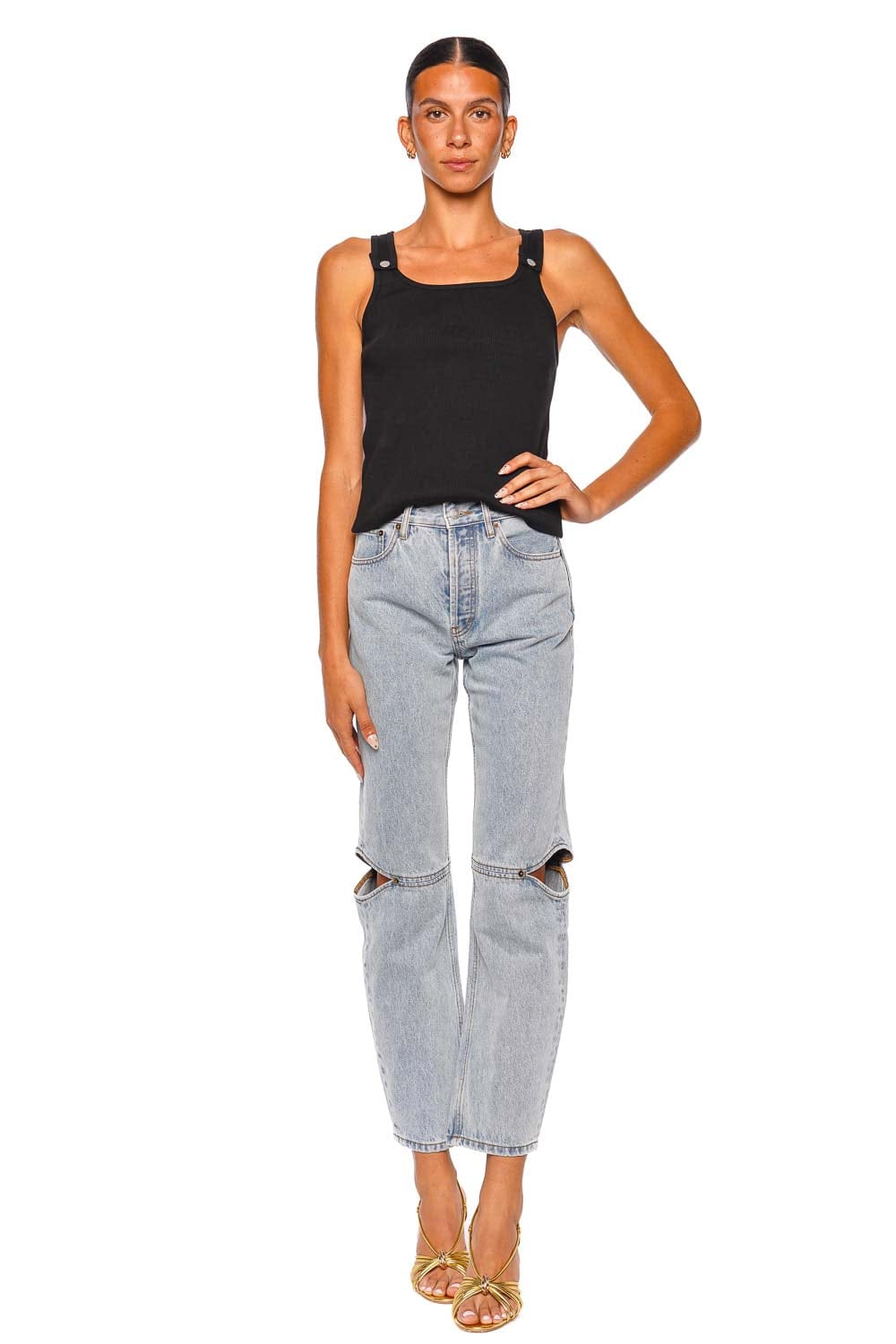 Still Here Cowgirl in Vintage Blue High Rise Straight Leg Cutout Jeans