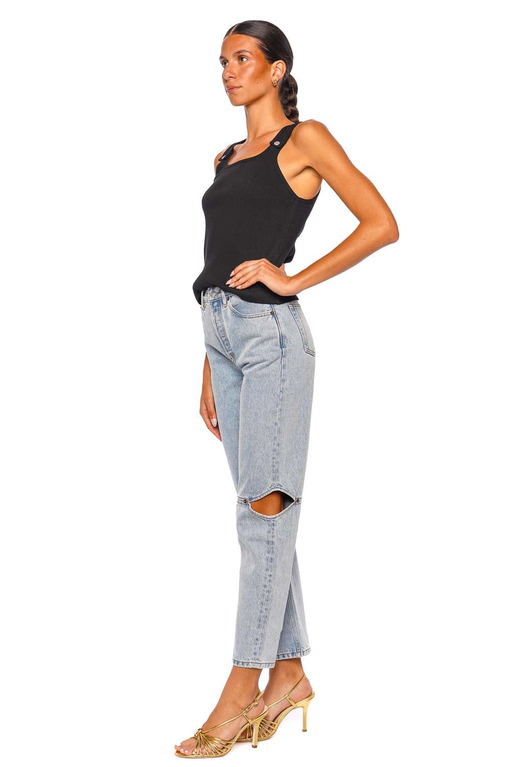 Still Here Cowgirl in Vintage Blue High Rise Straight Leg Cutout Jeans