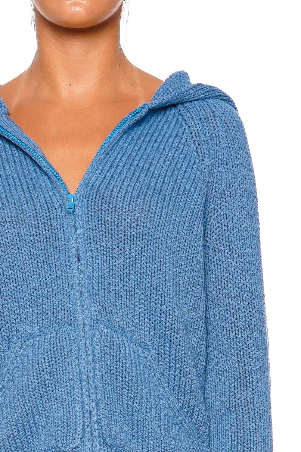 Still Here Bear Blue Knit Zip Up Hoodie