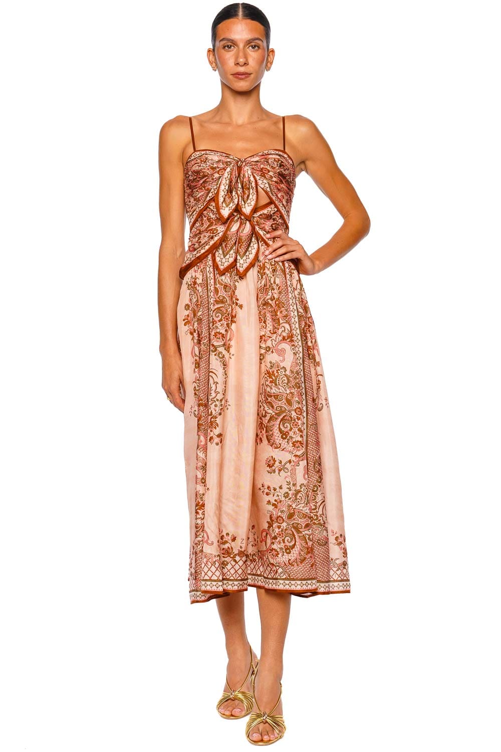 ZIMMERMANN Aster Scarf Pink Strappy Cutout Midi Dress
