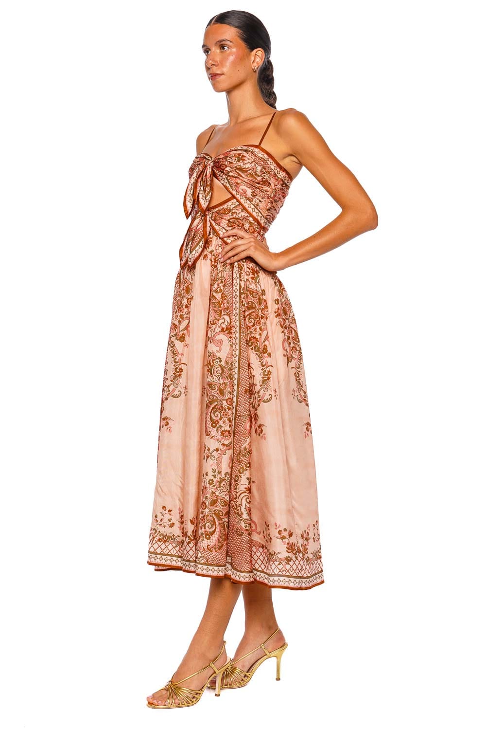 ZIMMERMANN Aster Scarf Pink Strappy Cutout Midi Dress