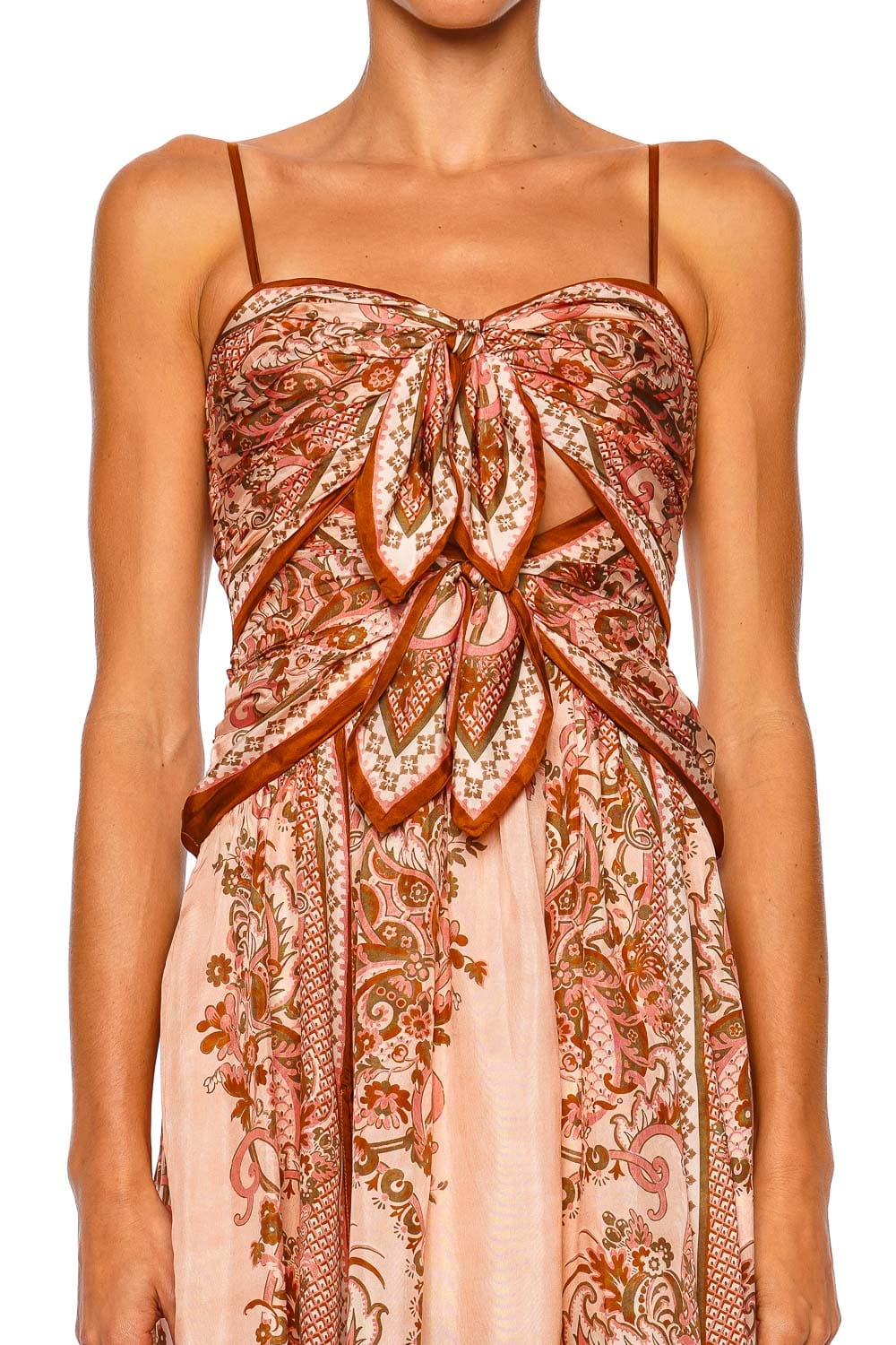ZIMMERMANN Aster Scarf Pink Strappy Cutout Midi Dress