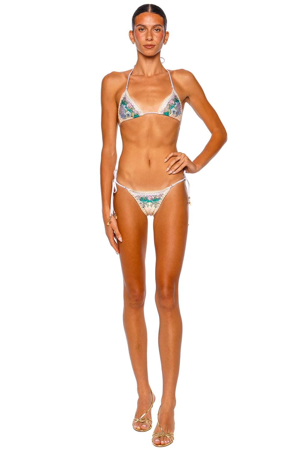 ZIMMERMANN Indra Crochet Detail Cream Floral Triangle Bikini