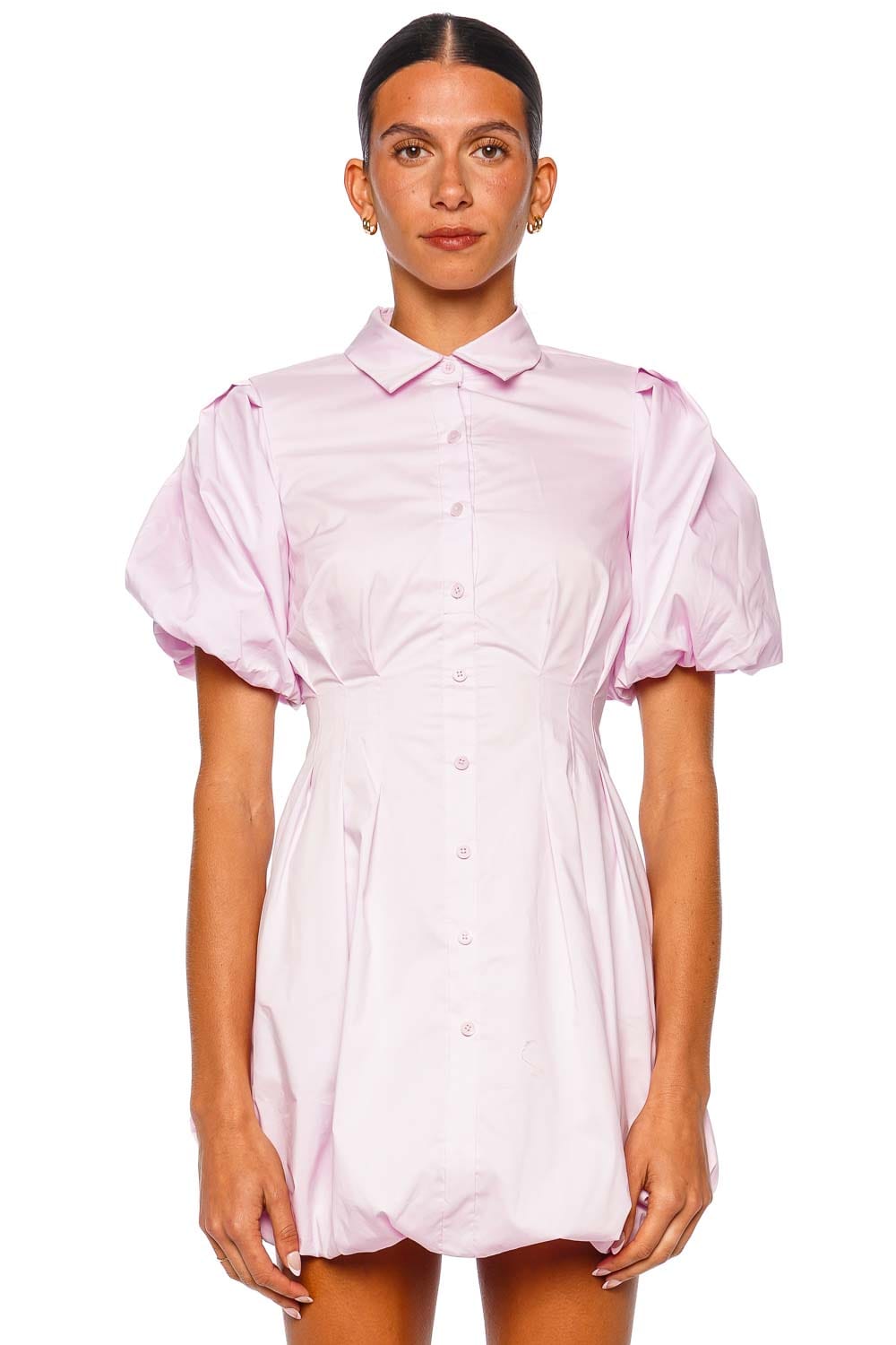 SIMKHAI Cleo Balloon Pintuck Tulip Pink Puff Sleeve Mini Dress