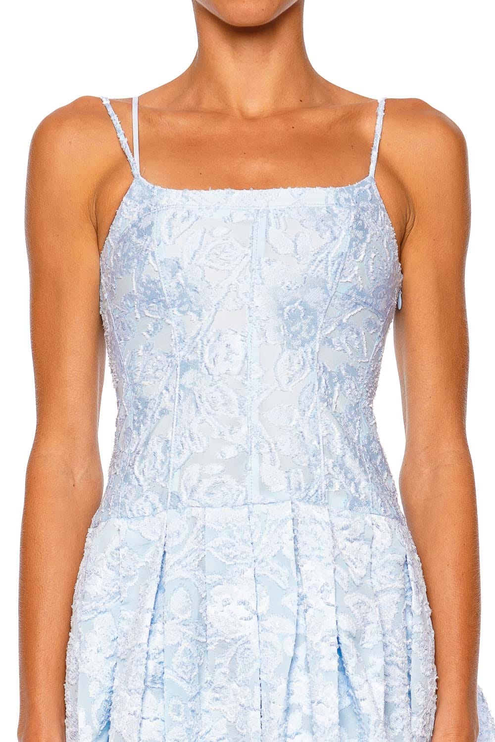 SIMKHAI Fifi Bubble Blue Mini Dress with Spaghetti Straps