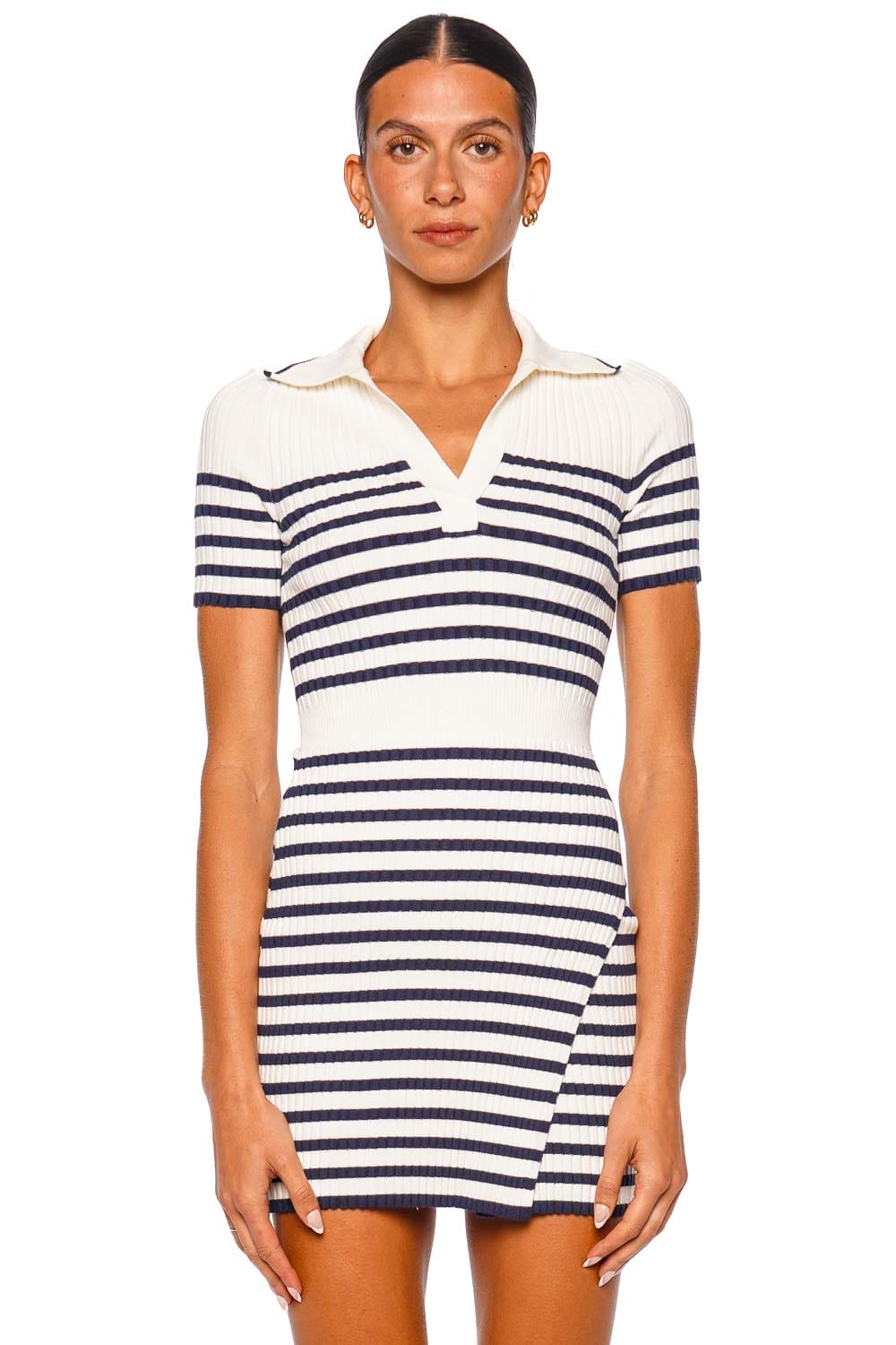SIMKHAI Miranda Midnight Stripe Knit Mini Dress Short Sleeve