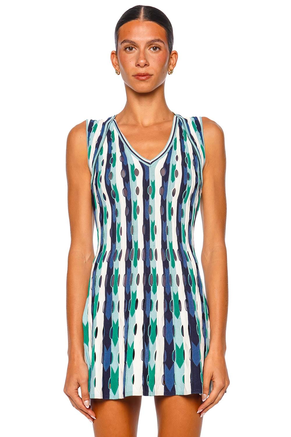 SIMKHAI Langley Knit Sleeveless Mini Dress Kelly Green Multi