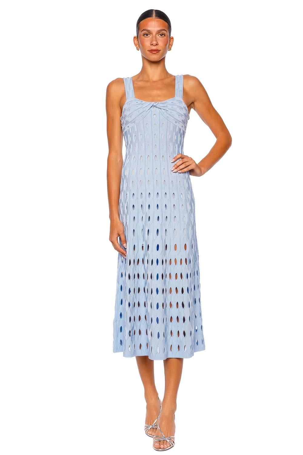SIMKHAI Christina Knit Light Blue Midi Dress with Wide Straps