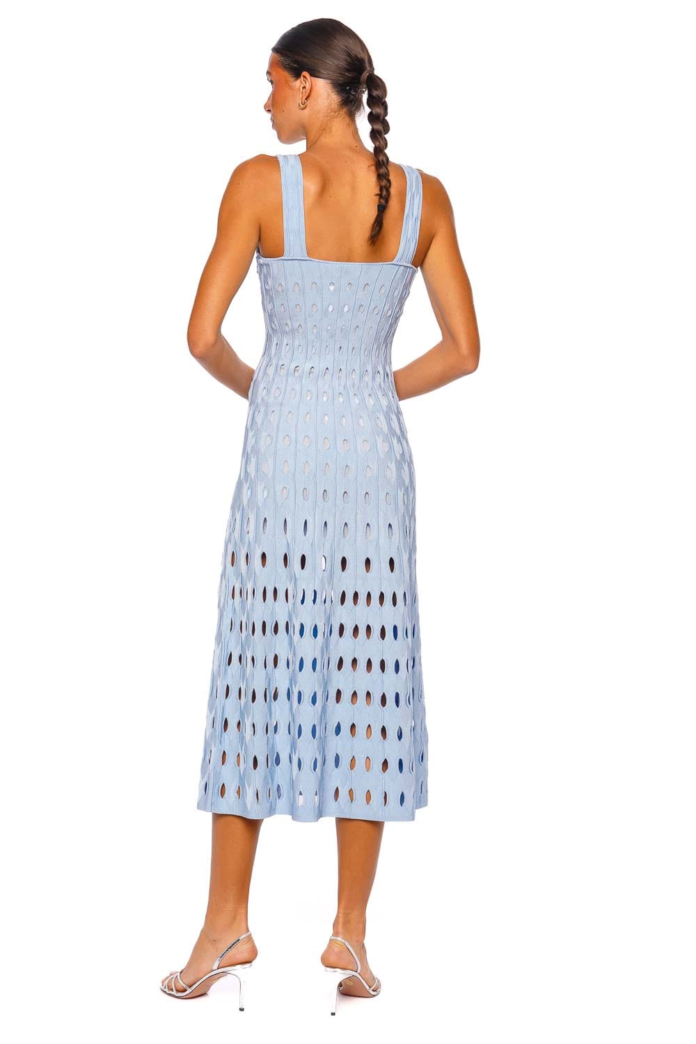 SIMKHAI Christina Knit Light Blue Midi Dress with Wide Straps