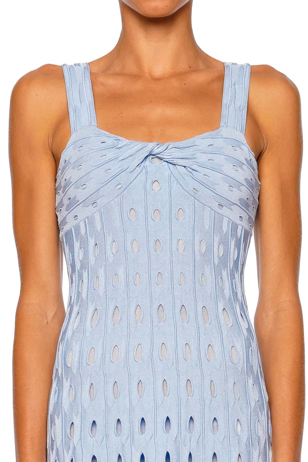 SIMKHAI Christina Knit Light Blue Midi Dress with Wide Straps