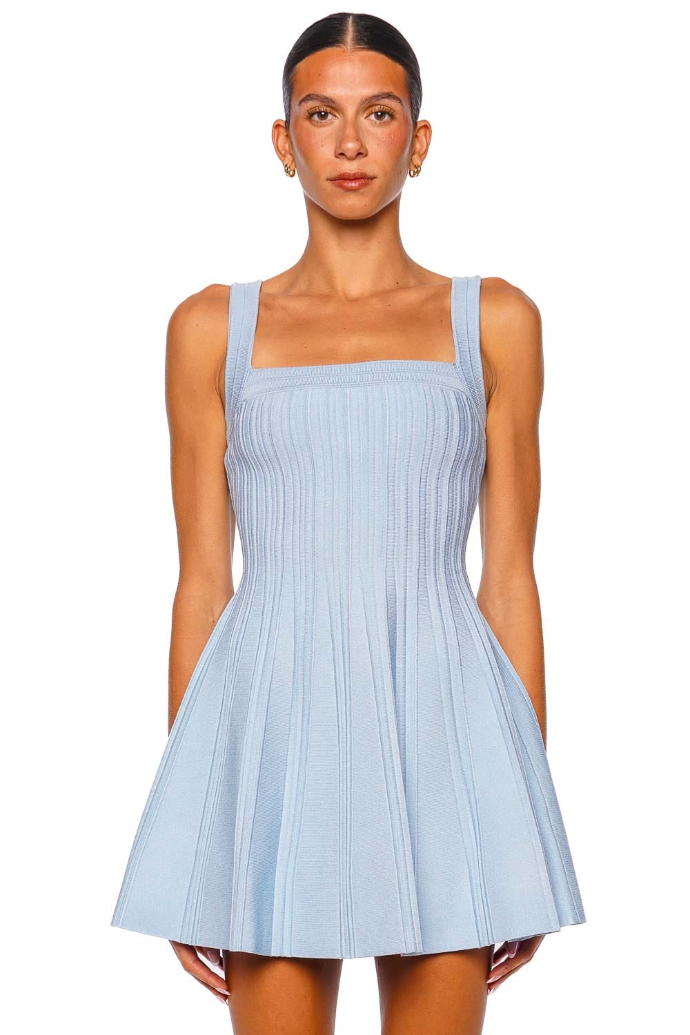 SIMKHAI Indie Knit Tidepool Blue Mini Dress with Wide Straps