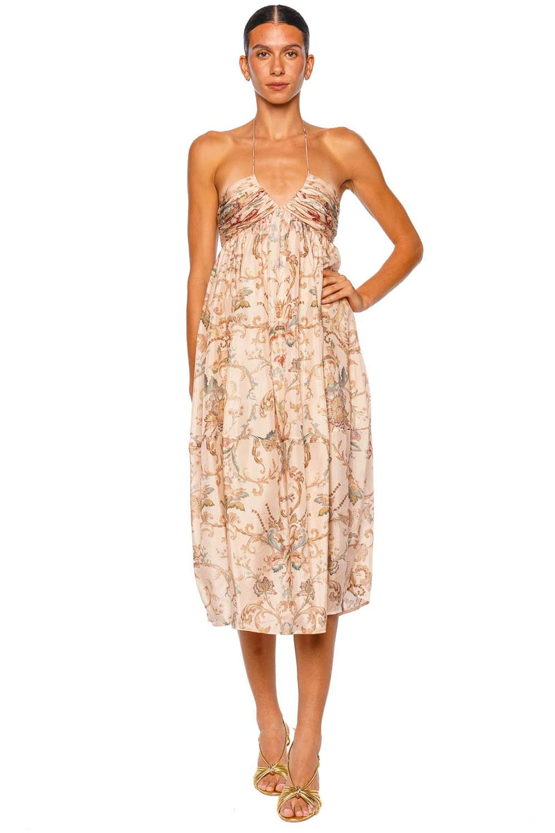 Zimmermann Roselight Pink Tapestry Floral Halter Maxi Dress