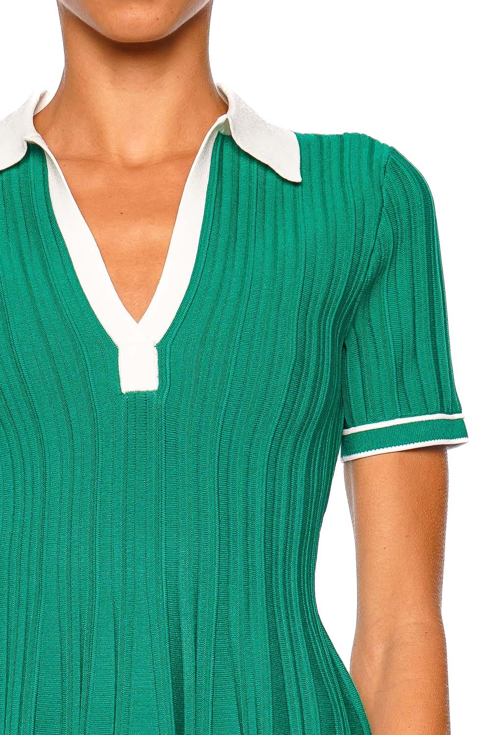 SIMKHAI Page Green Contrast Knit Polo Mini Dress