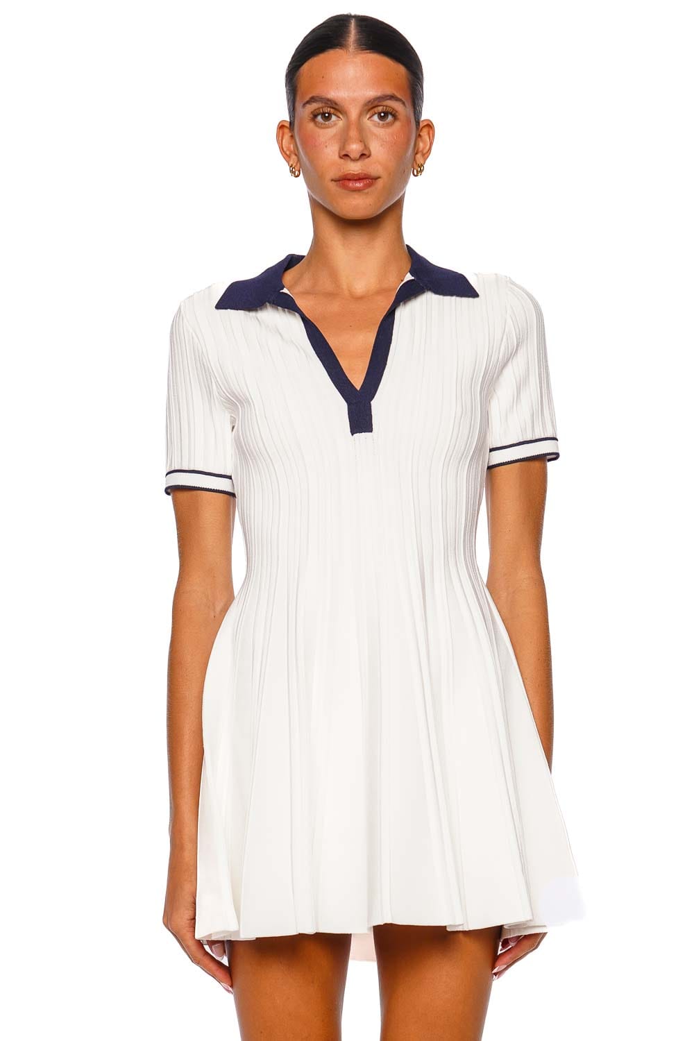 SIMKHAI Page Ivory Contrast Knit Polo Mini Dress