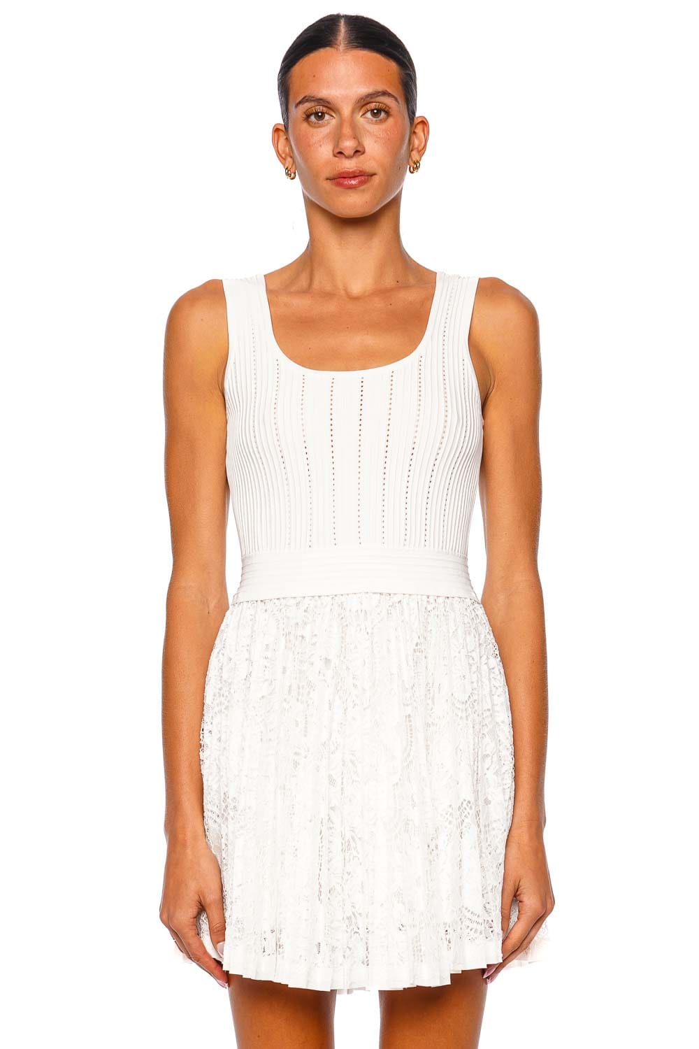 Simkhai Ellis Ivory Sleeveless Lace Knit Mini Dress
