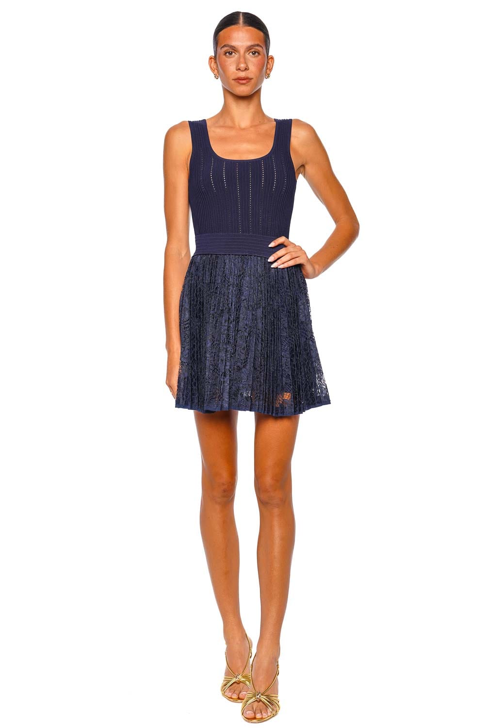 SIMKHAI Ellis Midnight Knit Lace Mini Dress Sleeveless