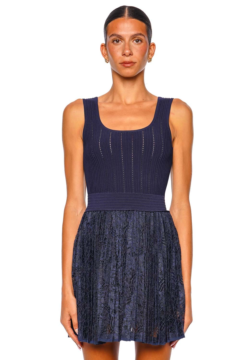 SIMKHAI Ellis Midnight Knit Lace Mini Dress Sleeveless