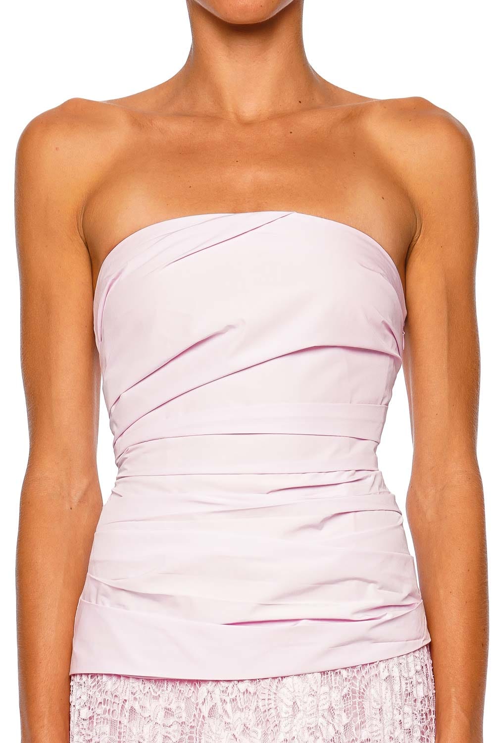 SIMKHAI Annalise Pink Strapless Cotton Lace Midi Dress