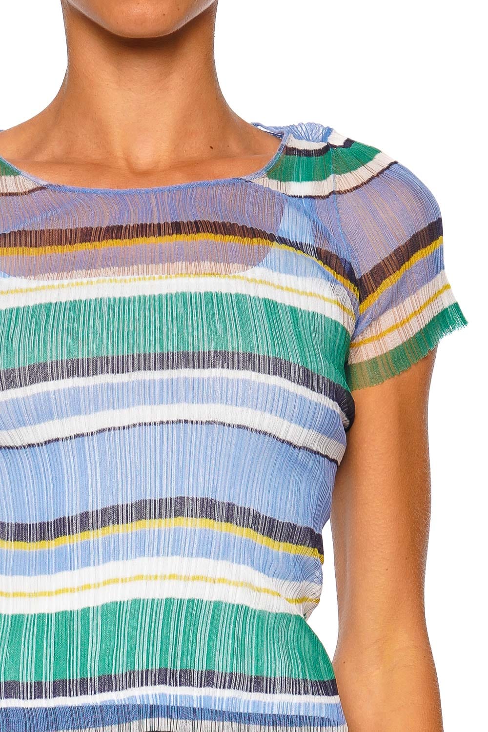 SIMKHAI Knox Plisse Periwinkle Stripe Short Sleeve Top
