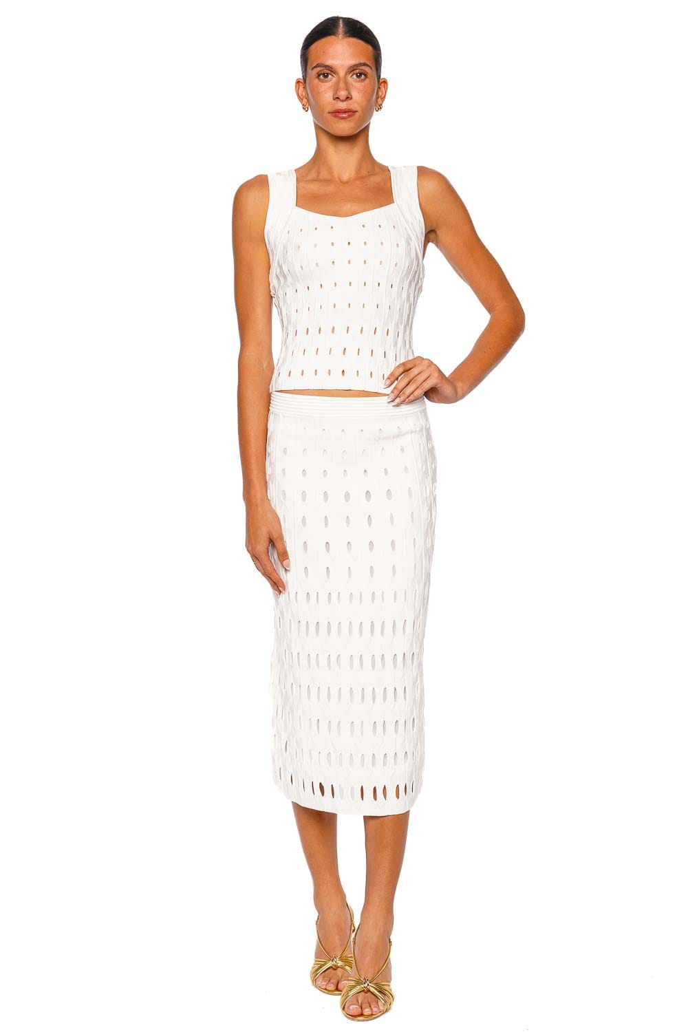 SIMKHAI Gentry Ivory Knit Tank Top with Wide Straps