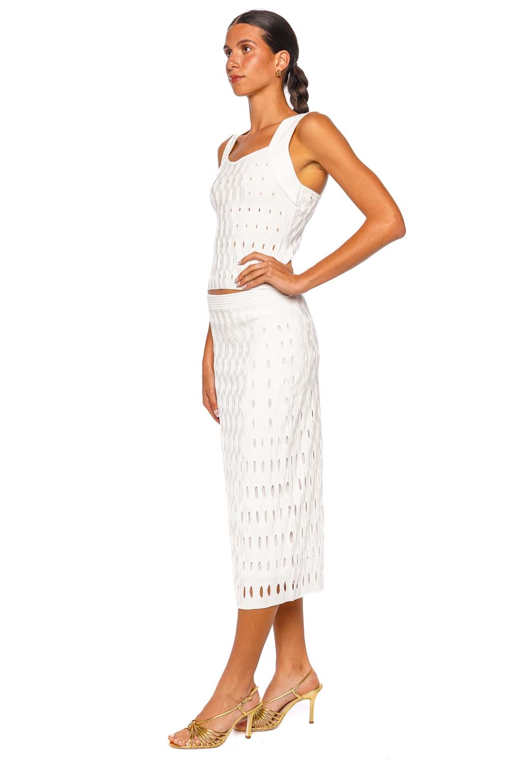 SIMKHAI Gentry Ivory Knit Tank Top with Wide Straps